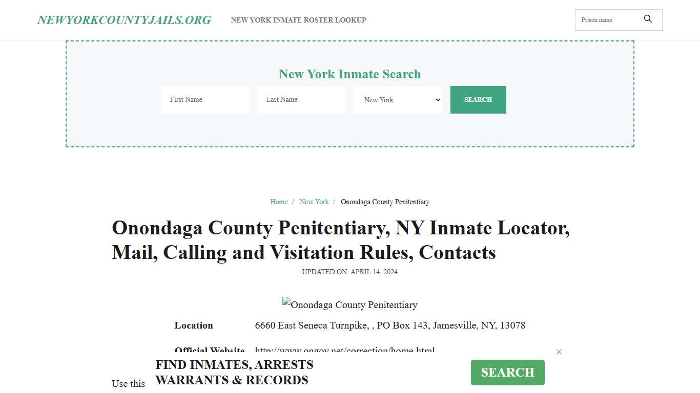 Onondaga County Penitentiary, NY: Inmate Search Options, Visitations, Contacts