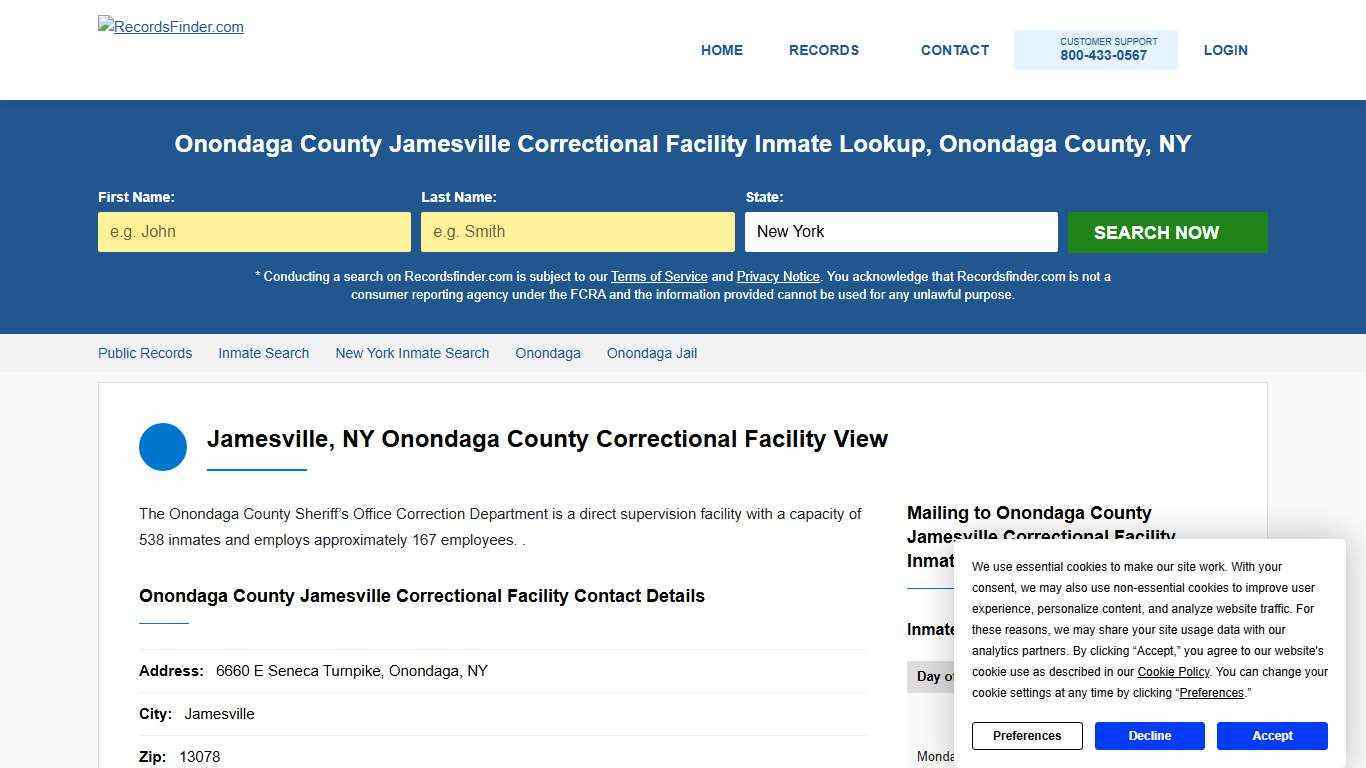 Onondaga County Jamesville Correctional Facility Jail Roster & Inmate Lookup